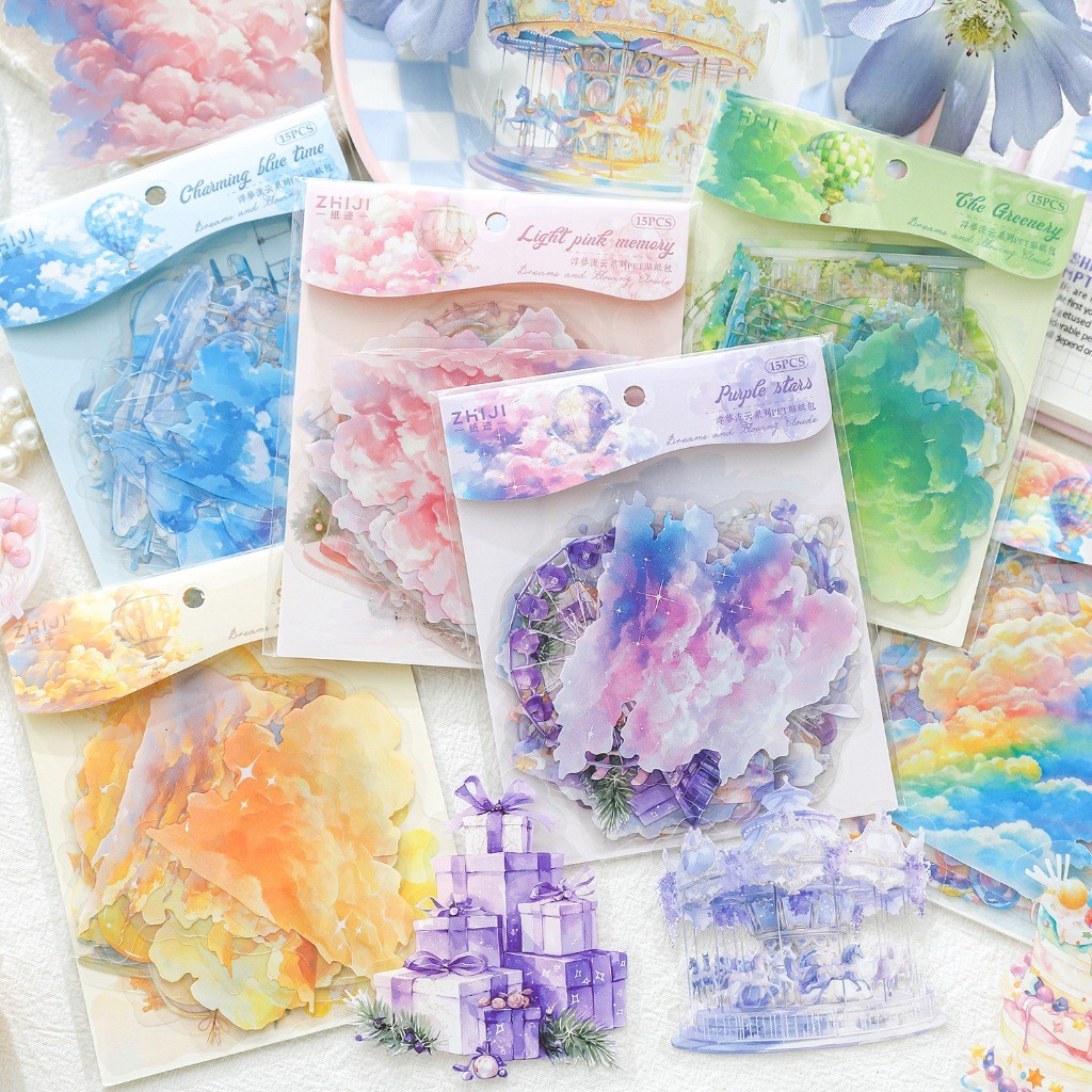 

[Gongjin] 15pcs Sticker Dreams Flowing Cloud DFC Theme Park Stiker Taman Hiburan Bermain Fantasy Ilustrasi Awan