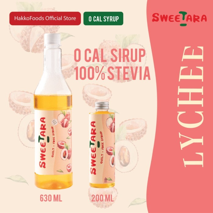 

Sweetara Sirup Lychee | Sirup Stevia Zero Calorie 200 ml / 630 ml by Hakkofoods