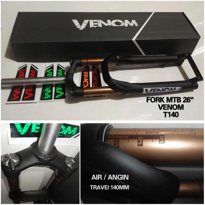 Fork ShockBreaker Sepeda 26 MTB VENOM Air Lock T140MM Magnesium Alloy
