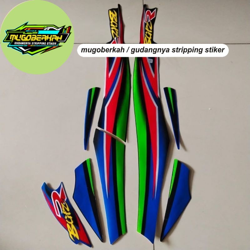 Striping stiker polet body motor Kawasaki Blitz R BlitzR biru stiker Lis body motor standar berkuali