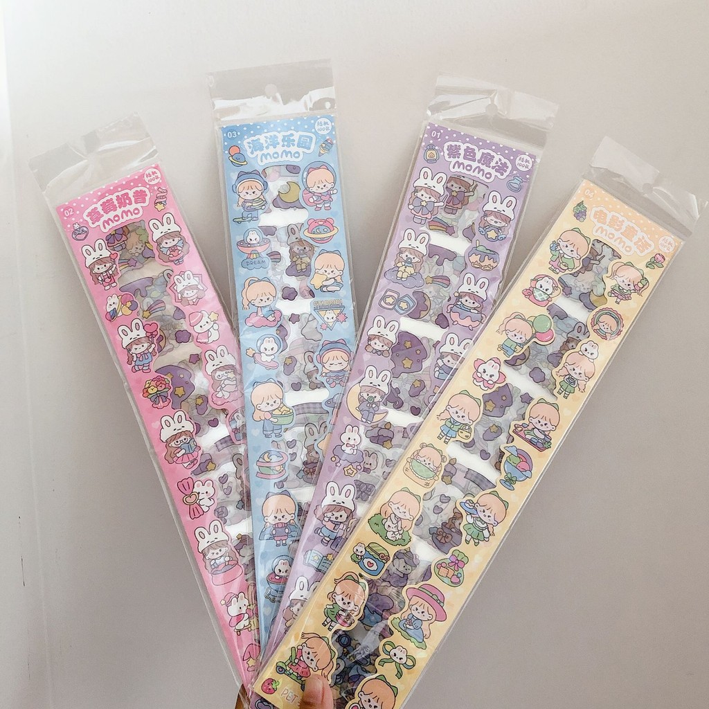 Stiker Panjang Karakter Cute Girl Daily Cute / Sticker Kartun Transparan 2D Deco Diary Jurnal Sticke
