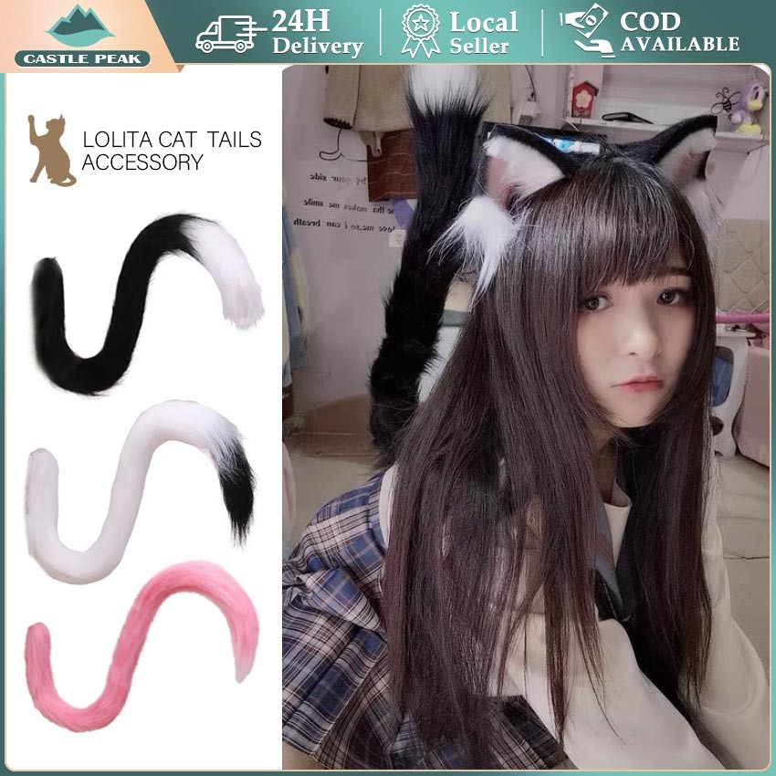 Ekor Kucing Cosplay Realistis dengan Pita & Lonceng - Aksesoris Kostum Kawaii, Tema Neko, Cocok untu