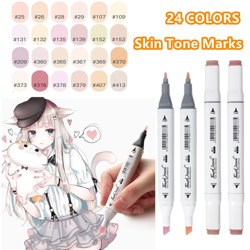 

Artist Marker Pens Dual Tip 24 Colors Markers Skin Tone for Portrait Drawing Sketching Based Graffiti Manga School Supplies