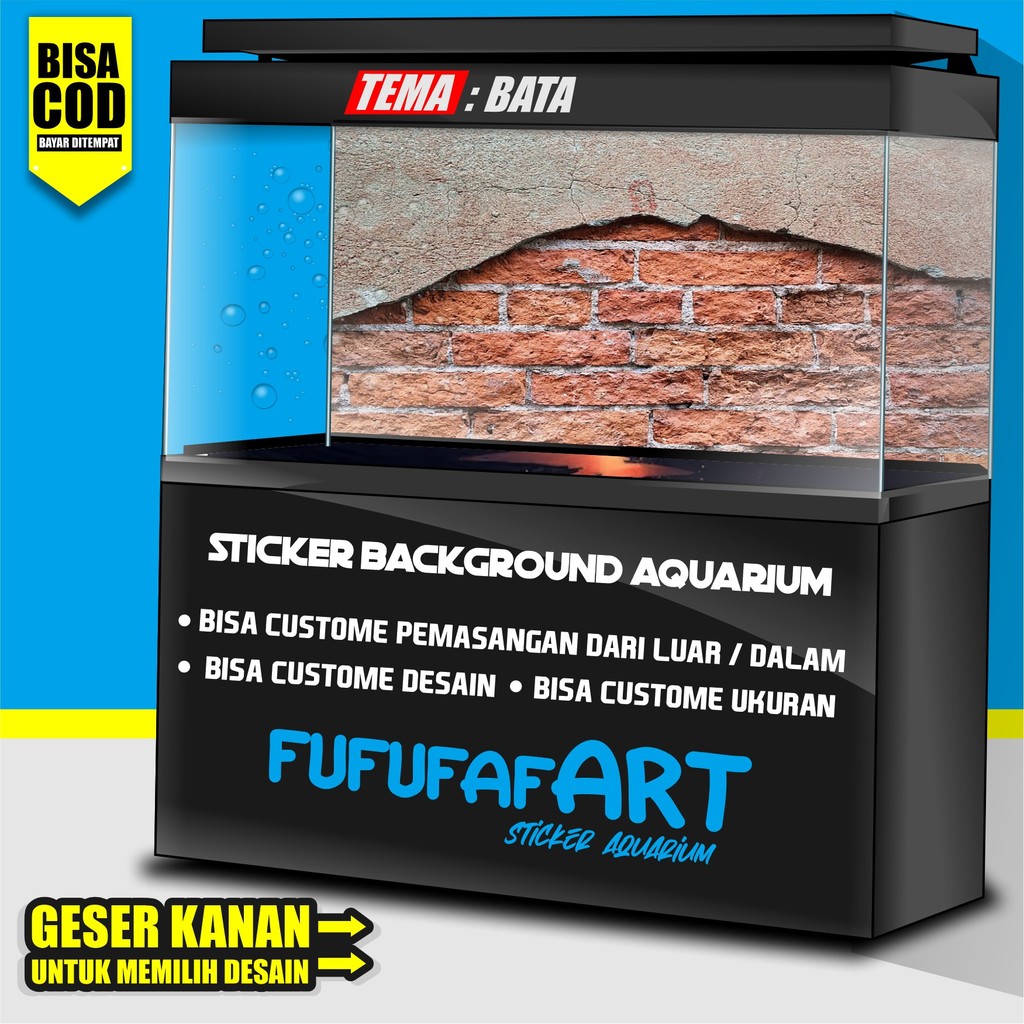 sticker akuarium, wallpaper background aquarium  belakang gambar batu