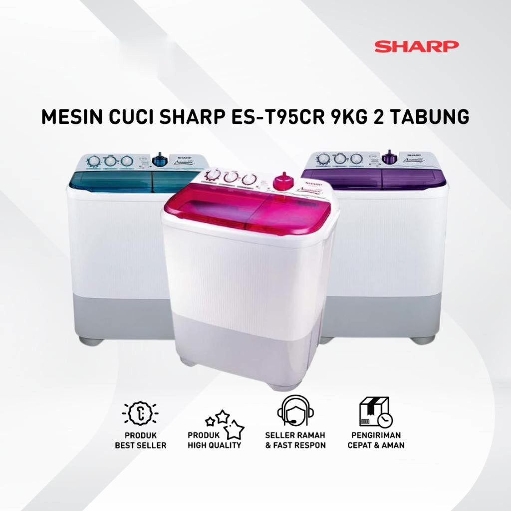 Mesin Cuci Sharp ES T95CR / EST95CR Mesin Cuci 2 Tabung 9Kg
