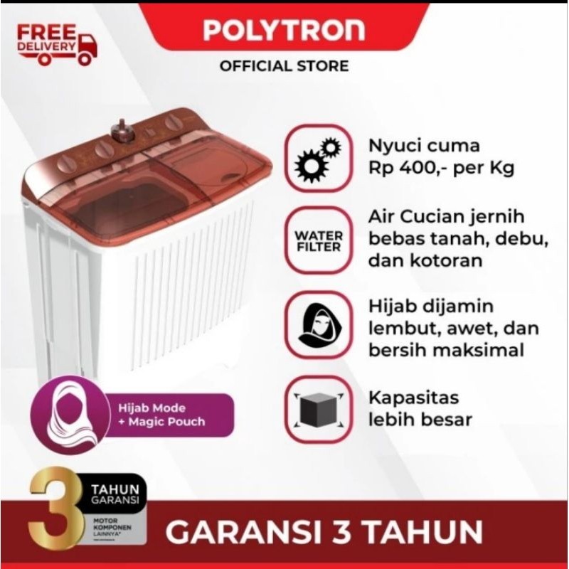 promo Mesin Cuci Polytron 2 Tabung 7kg PWM-7072 / PWM 7072 / PWM7072