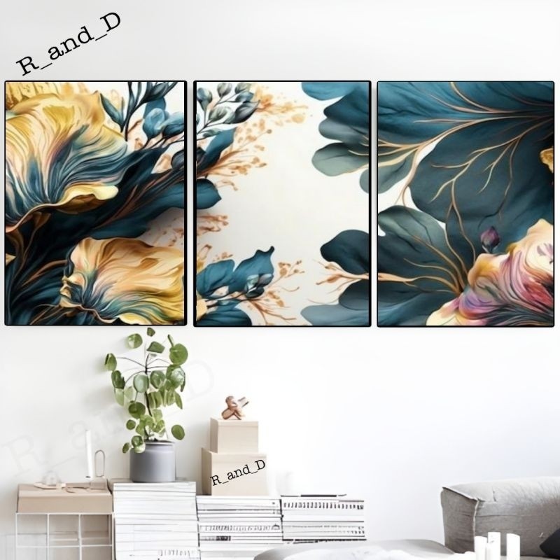 Hiasan Dinding Aesthetic Gambar Bunga Ukuran 93x47, Dekorasi dinding kamar lukisan bunga ukuran besa