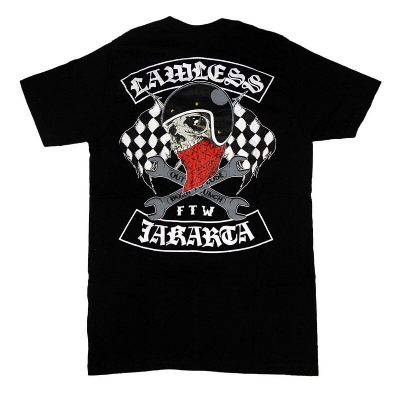 Tshirt LAWLESS JAKARTA - ROADSKULL  Hitam Cotton combad 24s katun tebal lembut kaos distro