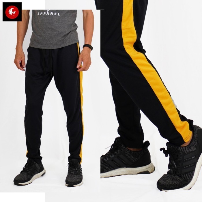 promo ✨ -VARO Okechuku Celana Jogger Unisex Training Side List Olahraga - Hitam Kuning, S
