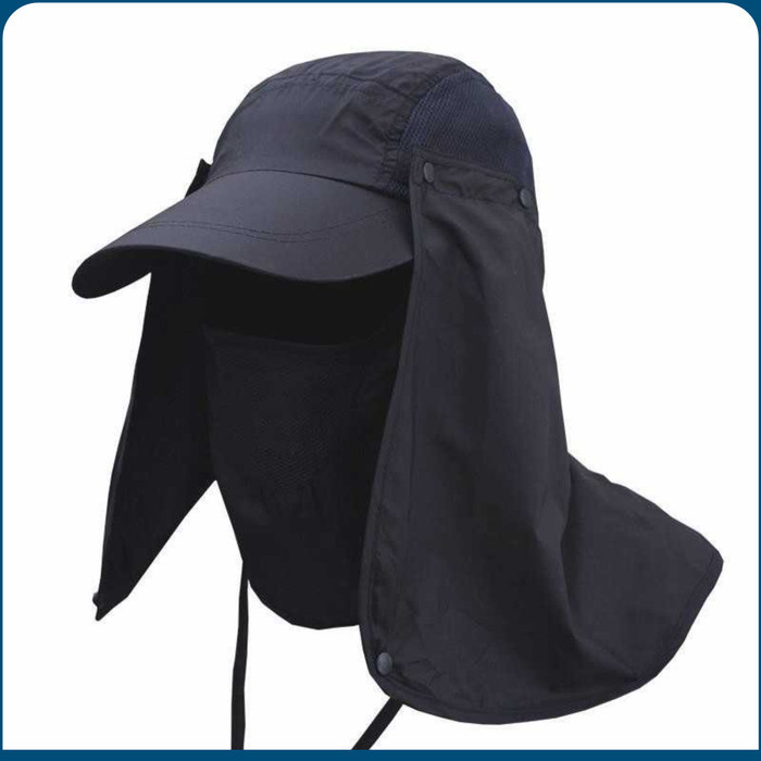 promo ✨ -FLYMALL Topi Pancing Topi Gunung Pria Tentara Jepang Anti UV Matahari - biru navy