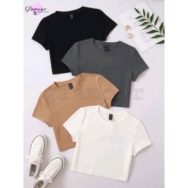 Kaos Crop Top Polos Kaos Wanita Crop Tee Press Body CT 001 (S,M,L,XL)