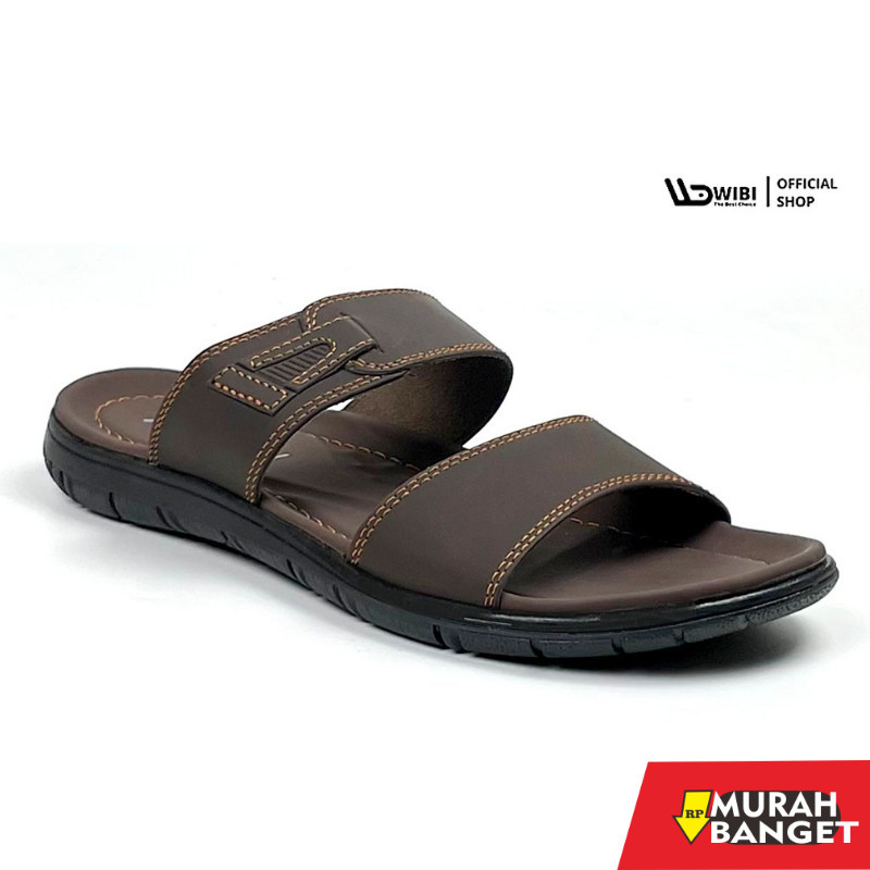 Sandal rumah laki laki- WIBI 39-43 Elegant Low Mocha - Sandal Kulit Slide Selop Pria Dewasa Original