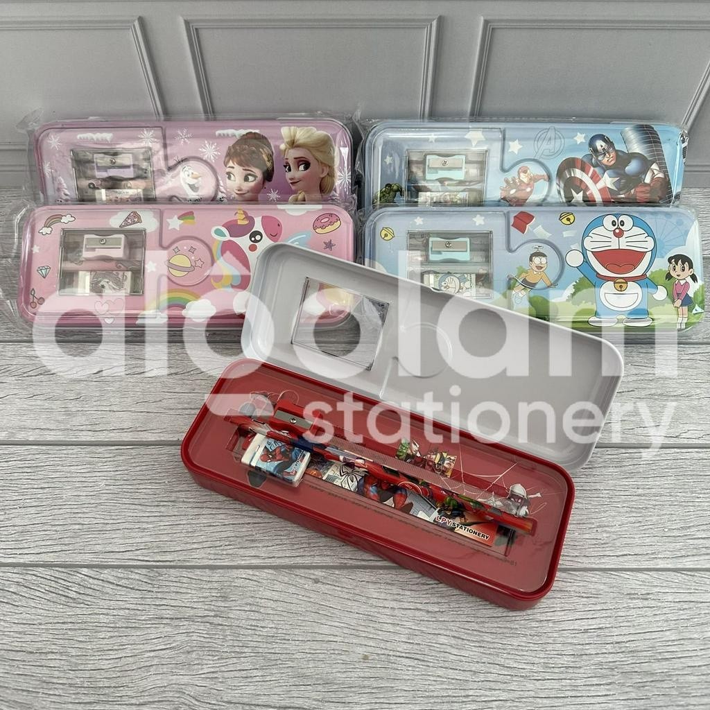 

SATU SET Tempat Pensil Kaleng Dua Tingkat Kotak Pensil Kaleng Susun Karakter Lucu
