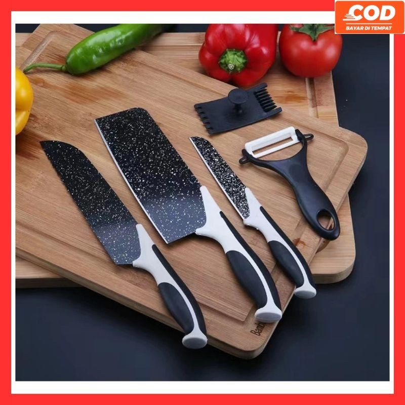 COD SET 5 PCS PISAU DAPUR PREMIUM BATU MAIFAN SUPER TAJAM PERLENGKAPAN DAPUR PISAU DAPUR SUPER TAJAM