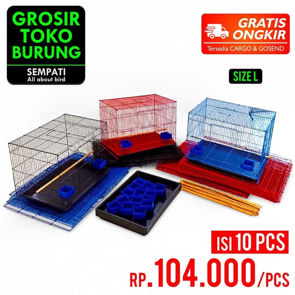 SEMPATI GROSIR Sangkar Kandang Umbaran Kucing Size Large L 60x40cm Ekonomis Isi 10 Pcs Fullset Free 