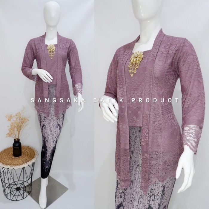 

Setelan Kebaya Kutu Baru Modern Lengan Panjang M-XXL - Rose gold, Atasan -XXL
