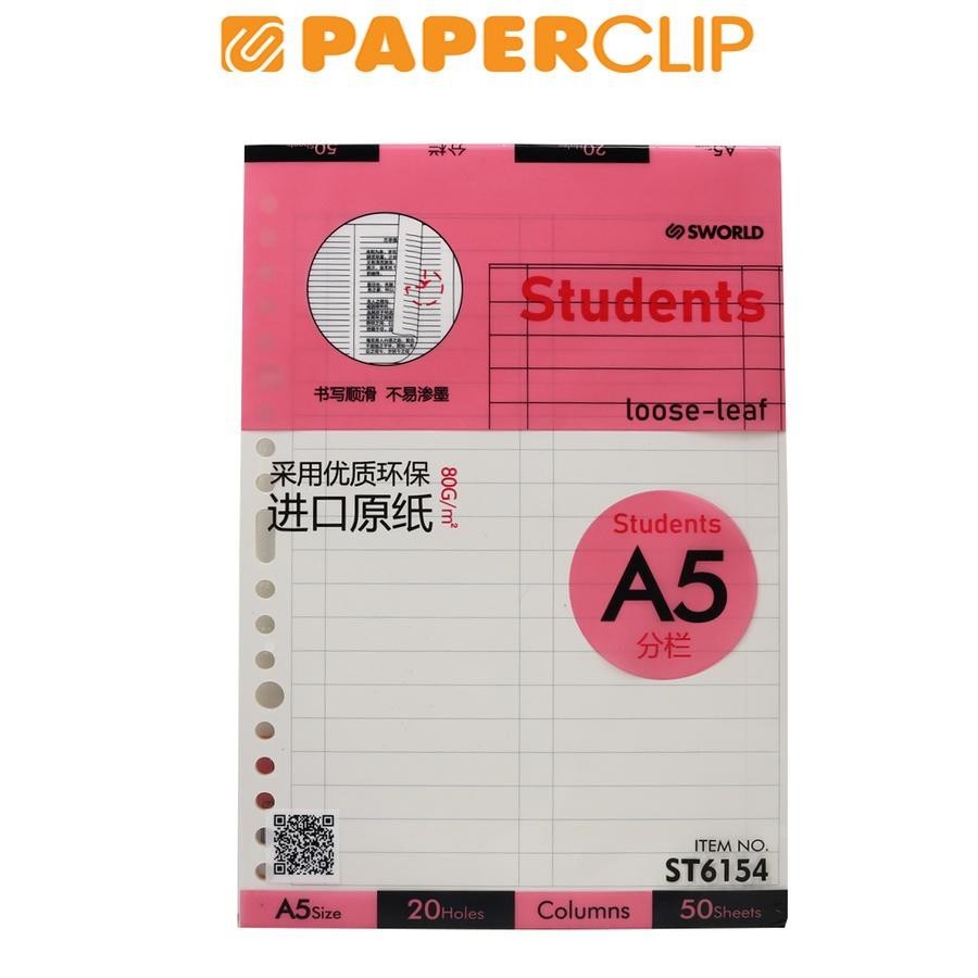 

LOOSE LEAF A5 SWORLD STUDENTS ST6154 20H 50P COLUMNS