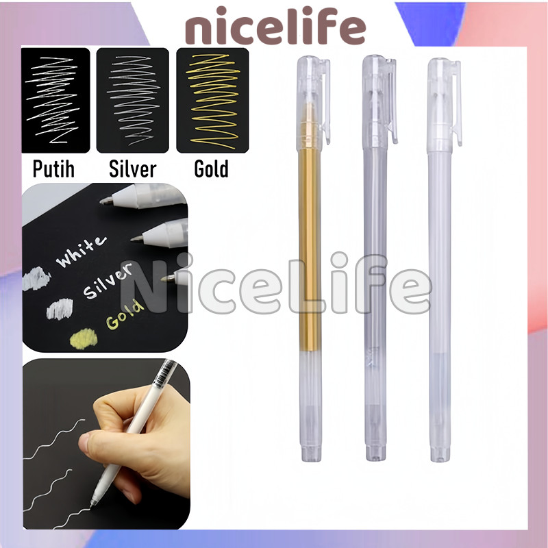 

Pena Glitter Metalik 0.8Mm Pulpen Warna Warni / Ballpoint Craftwork Scrapbook Silver White Gel Ink / Gold Colour Gel Pen