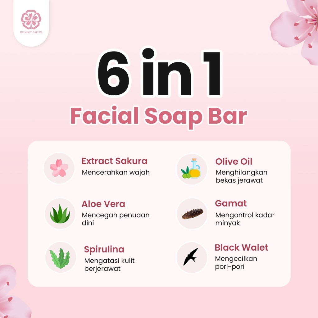 [1 PCS] Diamond Sakura - Soap Bar Sabun Wajah Glowing Pembersih Jerawat Sensitive Skin Solutions