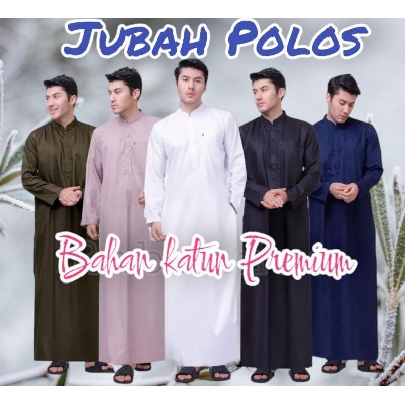 Baju Jubah Gamis Pria Muslim Polos Bahan Katun Tangan Panjang Non Manset Warna Putih Hitam