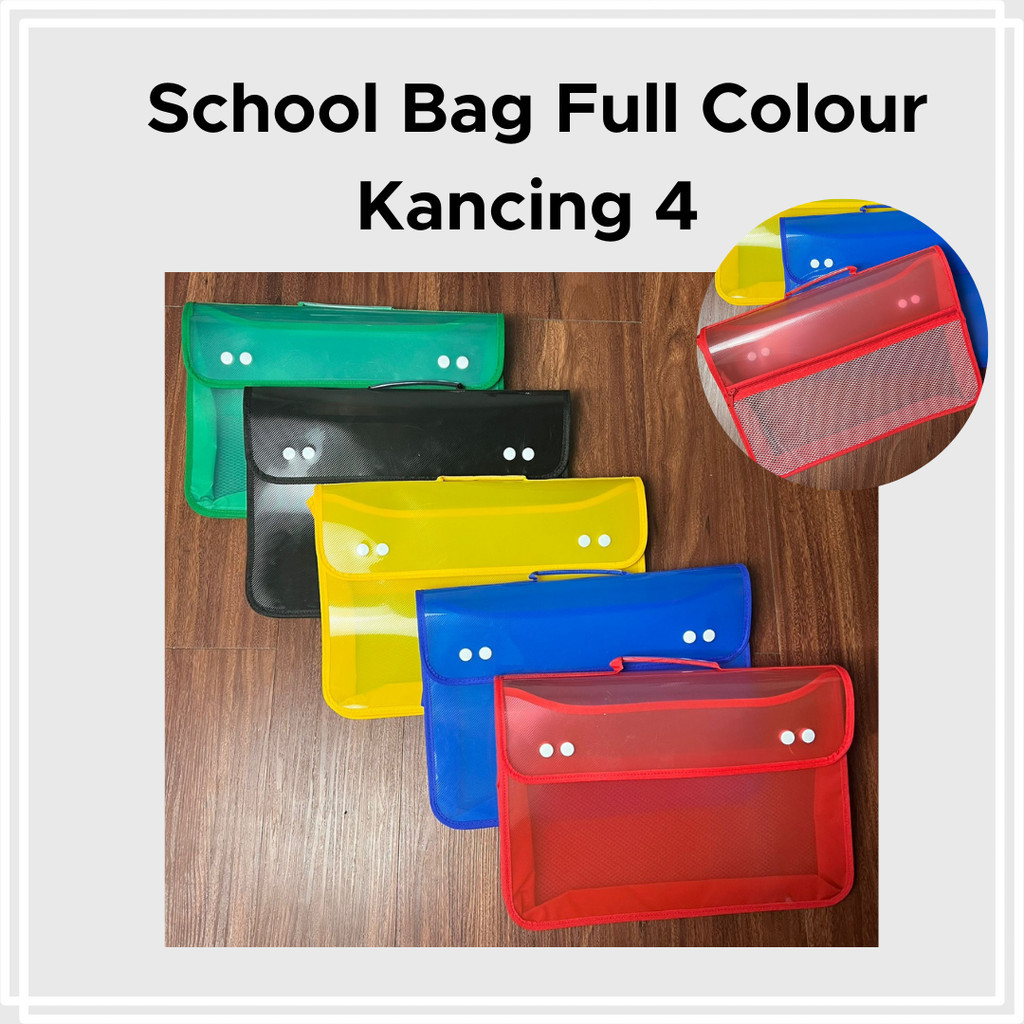 

School Bag FULL COLOUR Kancing 4 /Map Plastik Kantung Jaring di belakang/ Briefbag - FIGO