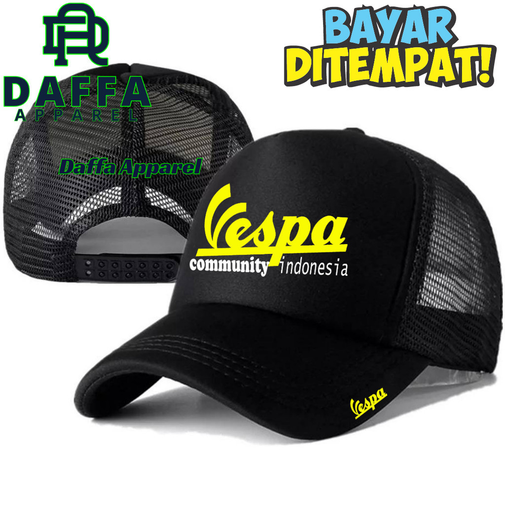 Daffa Apparel Topi Trucker VESPA - Topi Distro VESPA Logo - Topi VESPA Premium - Topi Pria Dewasa - 