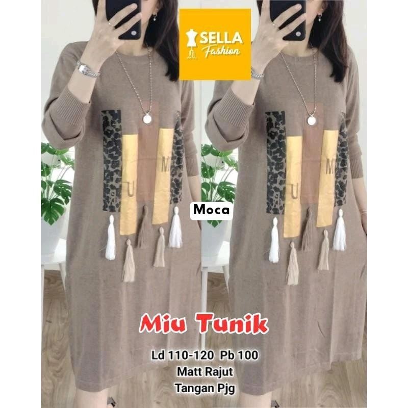 Miu Tunik Rajut Import Motif Abstrak Stretch Premium