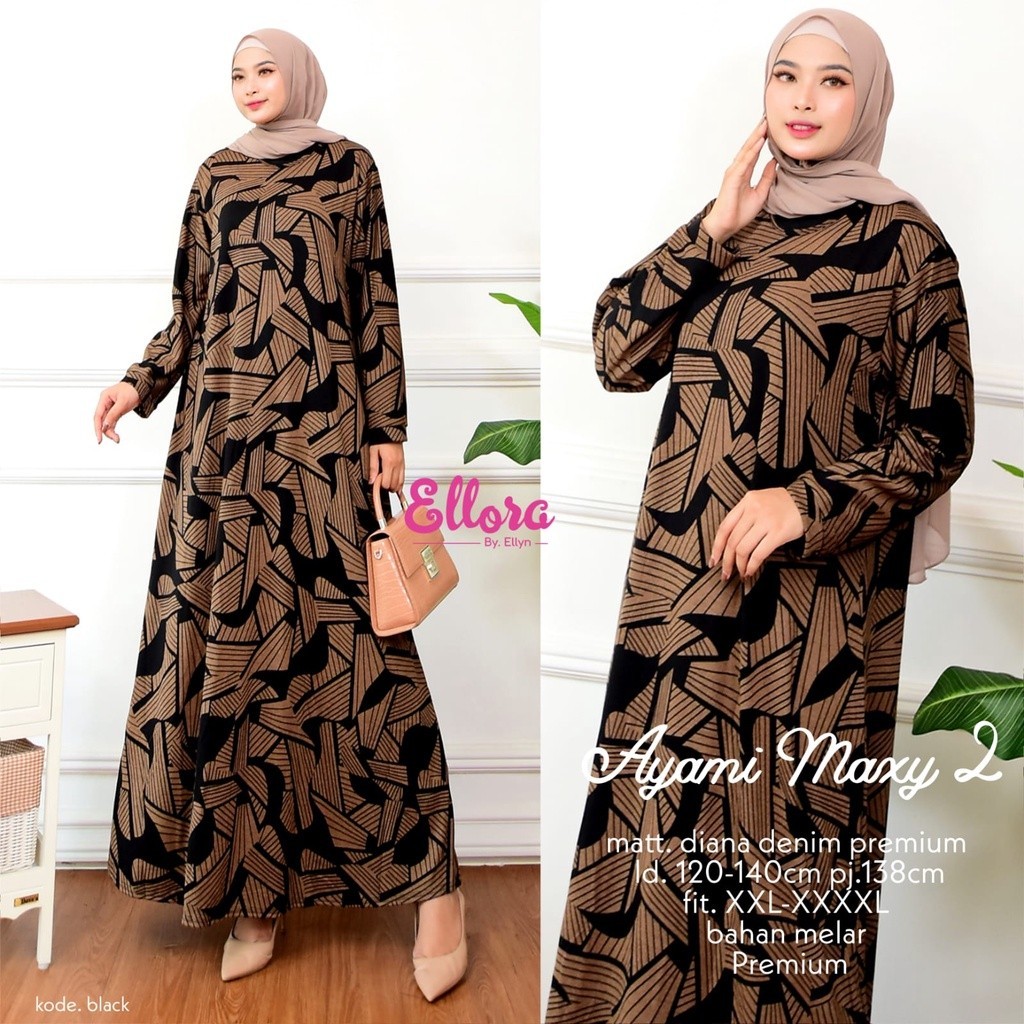 Baju Gamis Big Size Jumbo Ld 120 130 140 Ayami Maxy Dress Kaos Diana Printing Tebal Melar Terbaru Ke