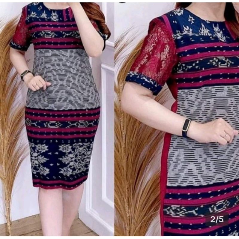 dress tenun lengan brokat//BAJU WANITA MODEL BARU / MURAH PROMO