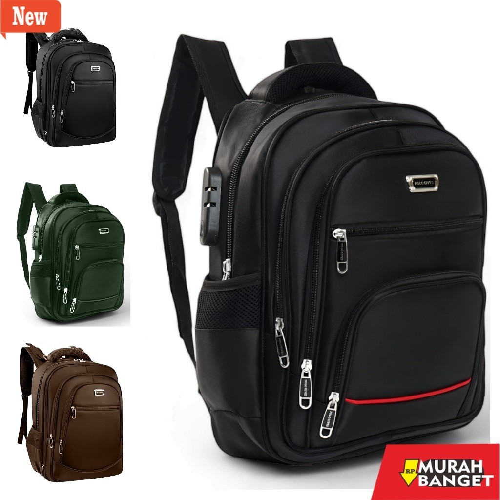 Tas Ransel pria kekinian Polo GIVES 15 In Tas Ransel Kerja Tas sekolah Kunci Usb Port POLO Import