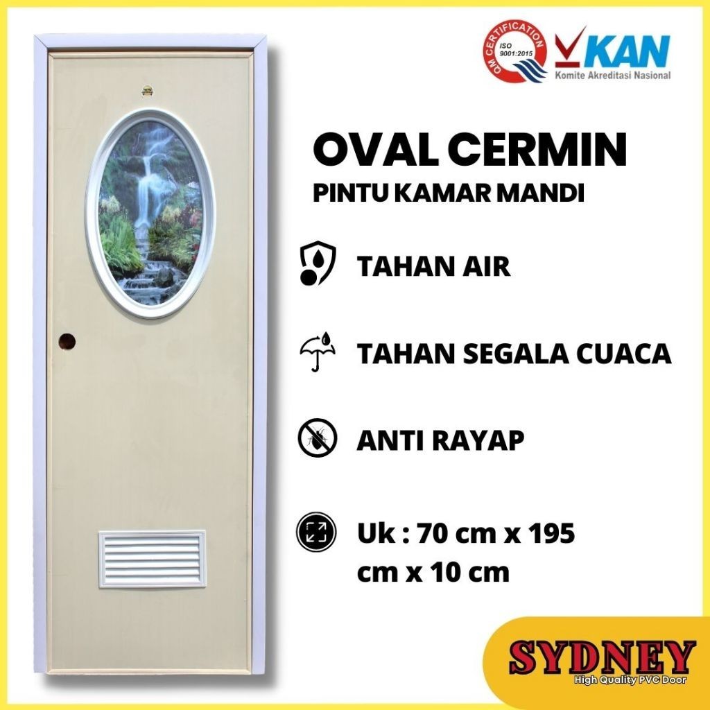 Pintu Kamar Mandi PVC Tebal Kaca Oval - Sydney