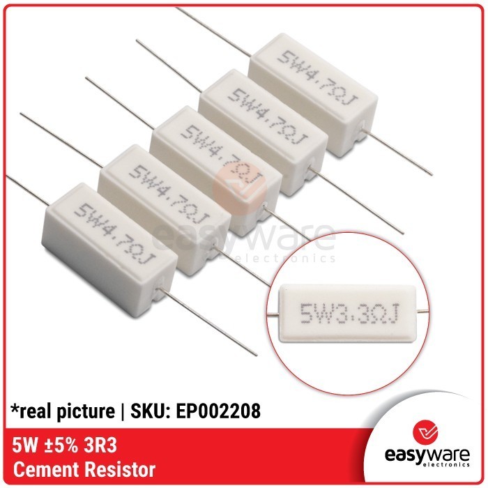 DS99 Cement Resistor 5W 5% 3R3 Cement Resistor Kapur Putih 3.3 Ohm 5 Watt