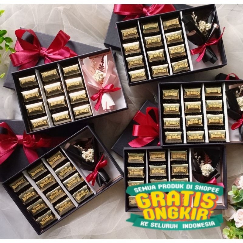 HAMPERS COKLAT BOX DELFI TREASURE ALMOND /BOX PREMIUM KADO ULTAH/ ANNIV WEDDING /WISUDA/ biru orange