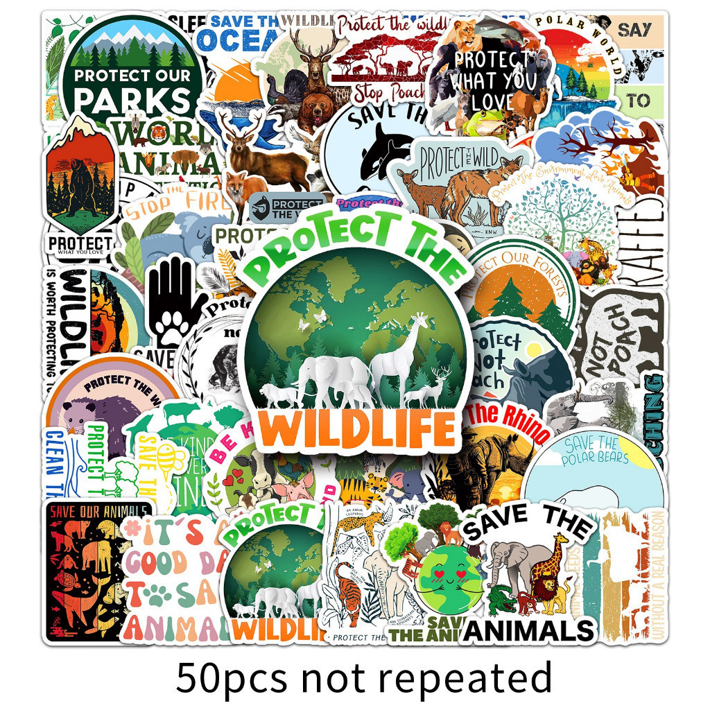 

Sticker Pack vinyl isi 50 pcs | anti air varian STICKER PROTECT ANIMAL| glossy matte | laptop helm tumbl koper Stiker