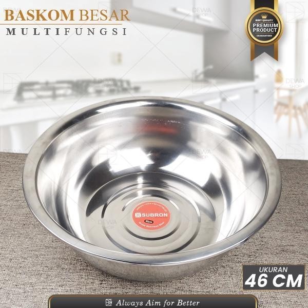 Baskom Besar Wadah Makanan Sayuran Buah Multifungsi 46CM Stainless Steel