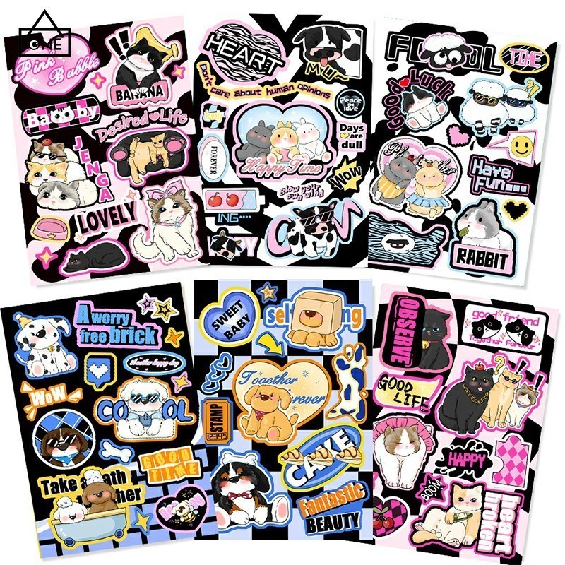 COD❤️Stiker retro Amerika, stiker DIY buku pegangan gaya keren yang manis, stiker hewan lucu