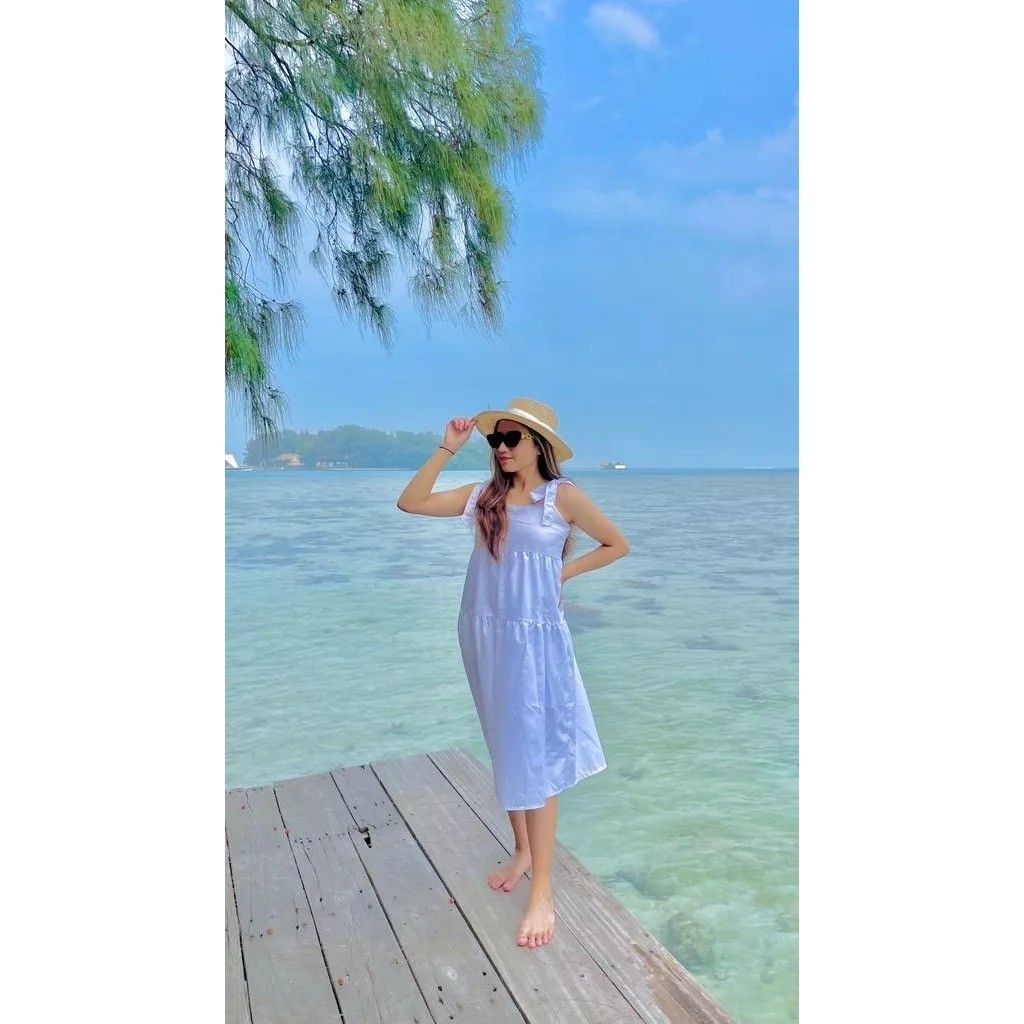 RINHUM - RFS OOTD Dress Tali Pundak Lepas / 718 MIDI TIED DRESS / Midi Dress / Dress Tanpa Lengan / 