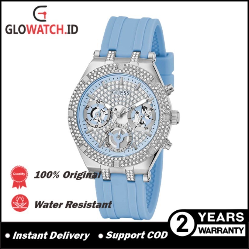 [Promo] Jam Tangan Wanita Guess GW0407L1 Heiress Dual Tone Glitz Dial Blue Silicone Strap Original (