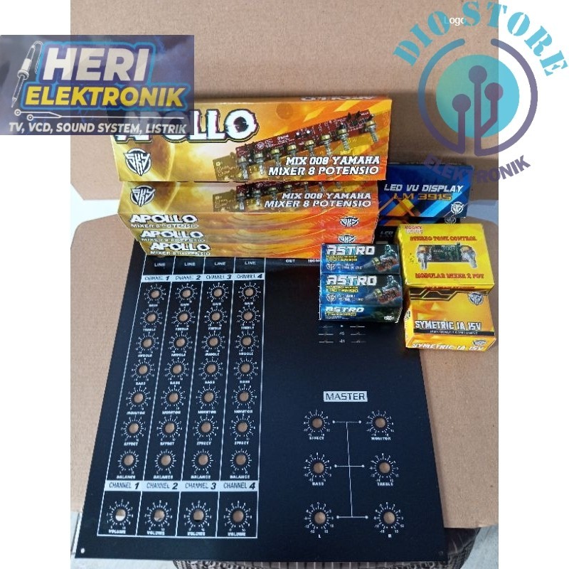 paket lengkap kit mixer Yamaha 8 potensio plus panel atas 4 channel