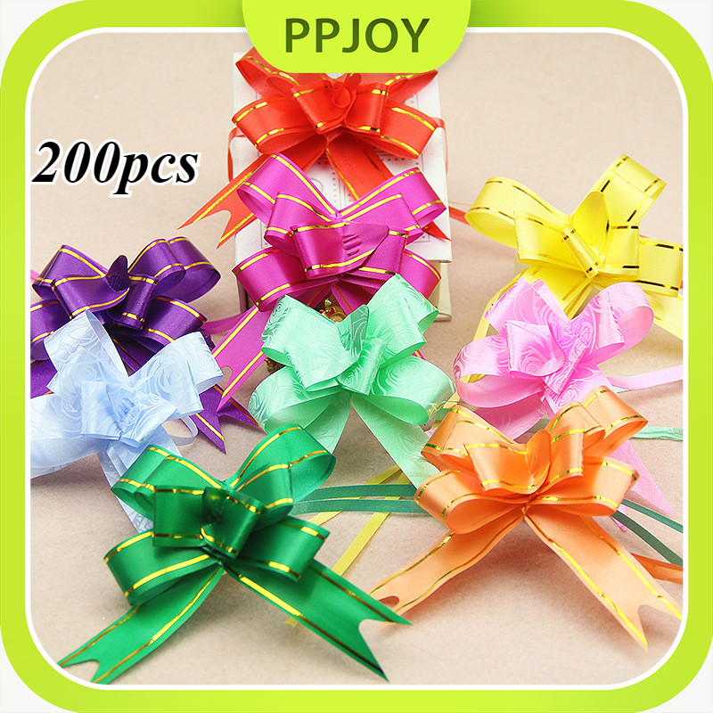 

Isi 200 Pcs Pita Tarik 18mm Lis Emas Serut Besar Hiasan Parcel Souvenir Pull Flower Ribbon Gold Stripes / Pita Hiasan Hampers / Pita Kado Parcel