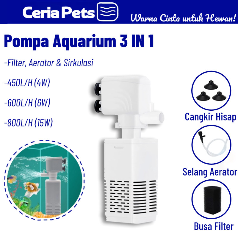 Pompa Aquarium 3in1 - Filter Akuarium Aerator Aquarium Sirkulasi Air Hemat Listrik & Mudah Pasang