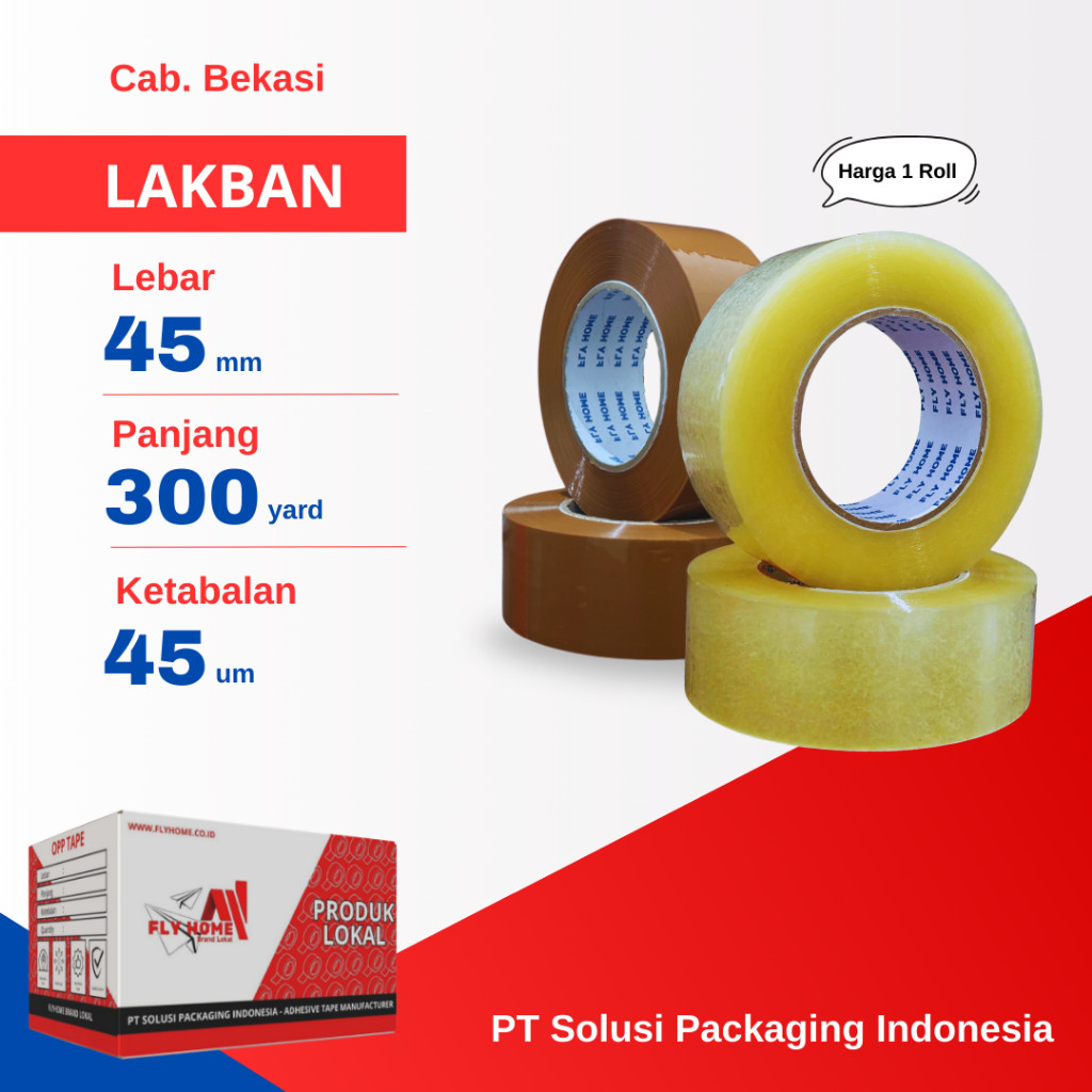 

FLYHOME 1Roll Lakban Bening Coklat 45x300Y 2inci 275METER 300Yard Uk Besar