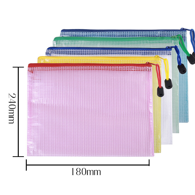 

10pcs Mesh Zipper Pouch Document Bag Waterproof Zip File Folders A4 A5 A6 School Office Supplies Pencil Case Storage Bags