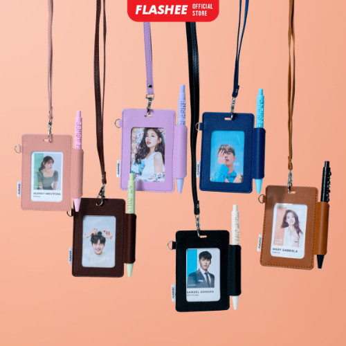 

ID Card Holder adaTempat Pulpen Lanyard Name Tag Slot Pulpen Tempat Kartu ID Kulit Sintetis