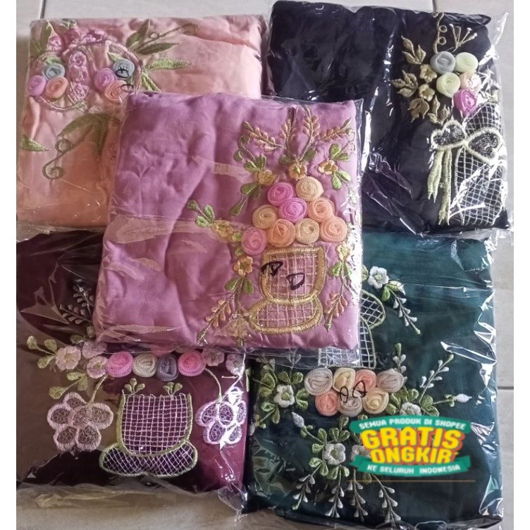 MUKENA ANAK TERUSAN RAYON BORDIR TILE PUNGGUNG/ sage hijau tosca