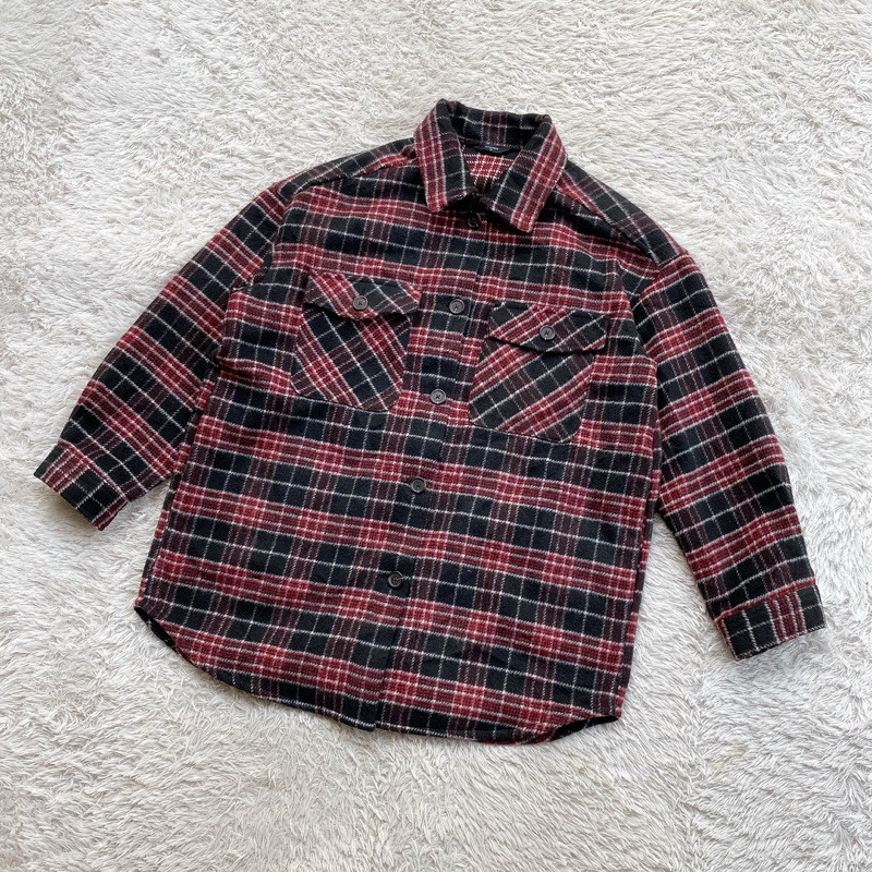 Topten Kemeja Oversized Wool Shirt Regular Fit Long Sleeve