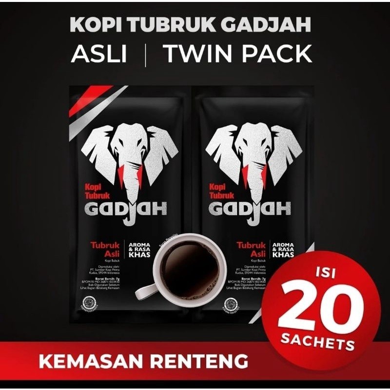 

Kopi Gadjah Tubruk ASLI Bubuk 1 Renceng Isi 20 pcs / 6 grm