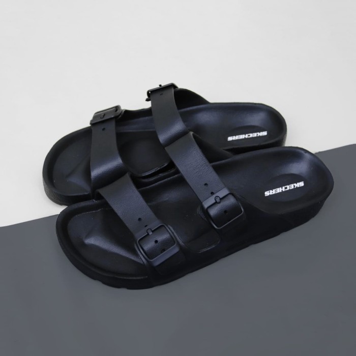 [[New Collection]] Sandal Pria Skechers Sandal Selop Sketchers Sendal Cowok Kekinian - Hitam, 44