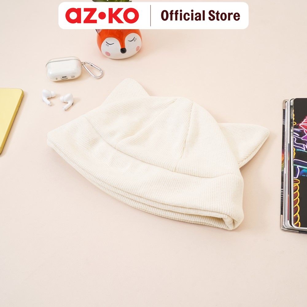 AZKO Ataru Topi Beanie Knit Dengan Ears - Krem Beige Beanie Hat Topi Rajut Tutupan Kepala Aksesoris 