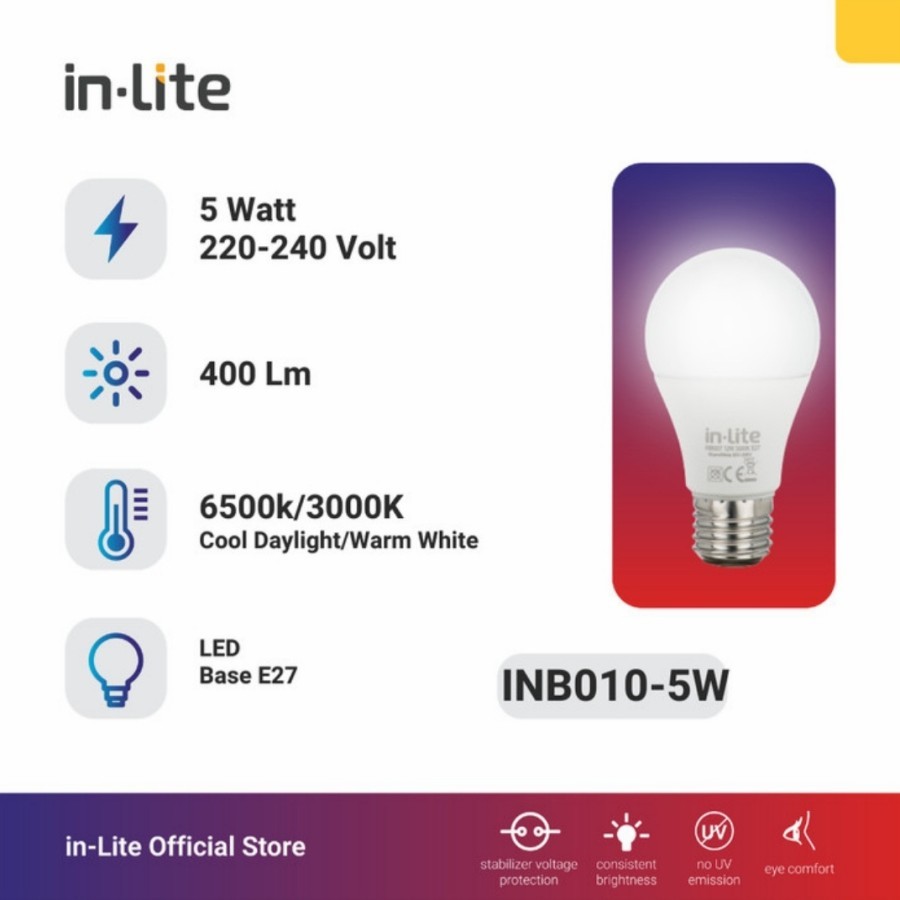 Lampu Led bulb Inlite In-lite 5 watt warm white - kuning